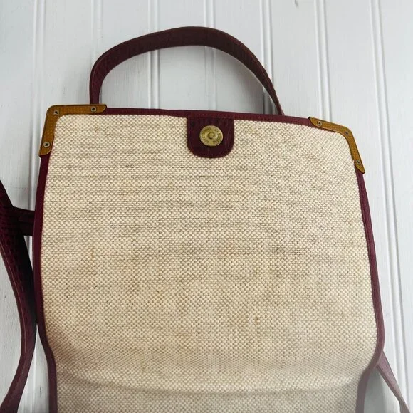 Sharif Canvas & Crocodile Leather Crossbody Bag With Lion Head Accent - Picture 5 of 13